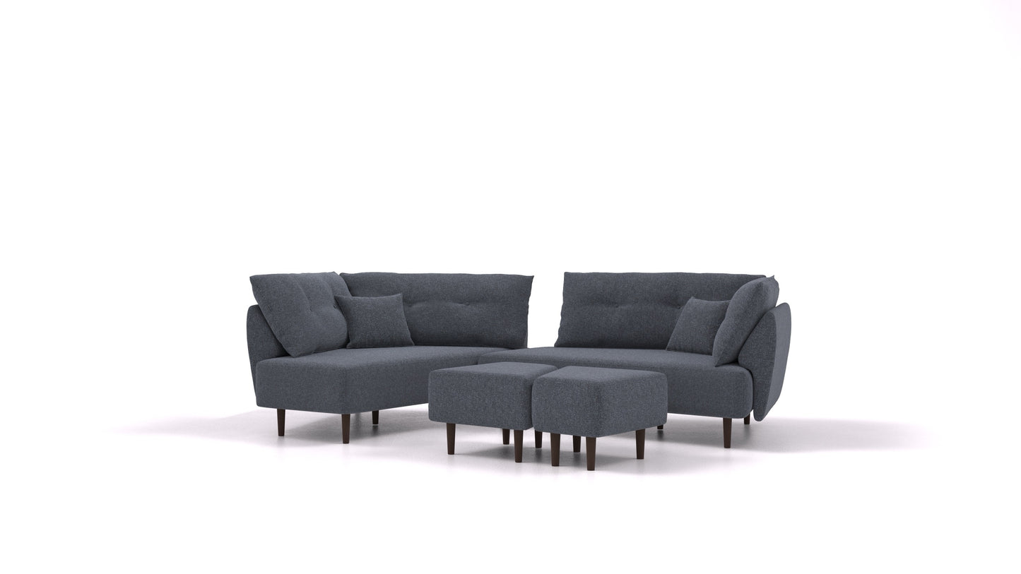 Diagon, modularna sjedeća garnitura FEYDOM u tkanini Icon IC-79 Deep Blue, tamne noge
