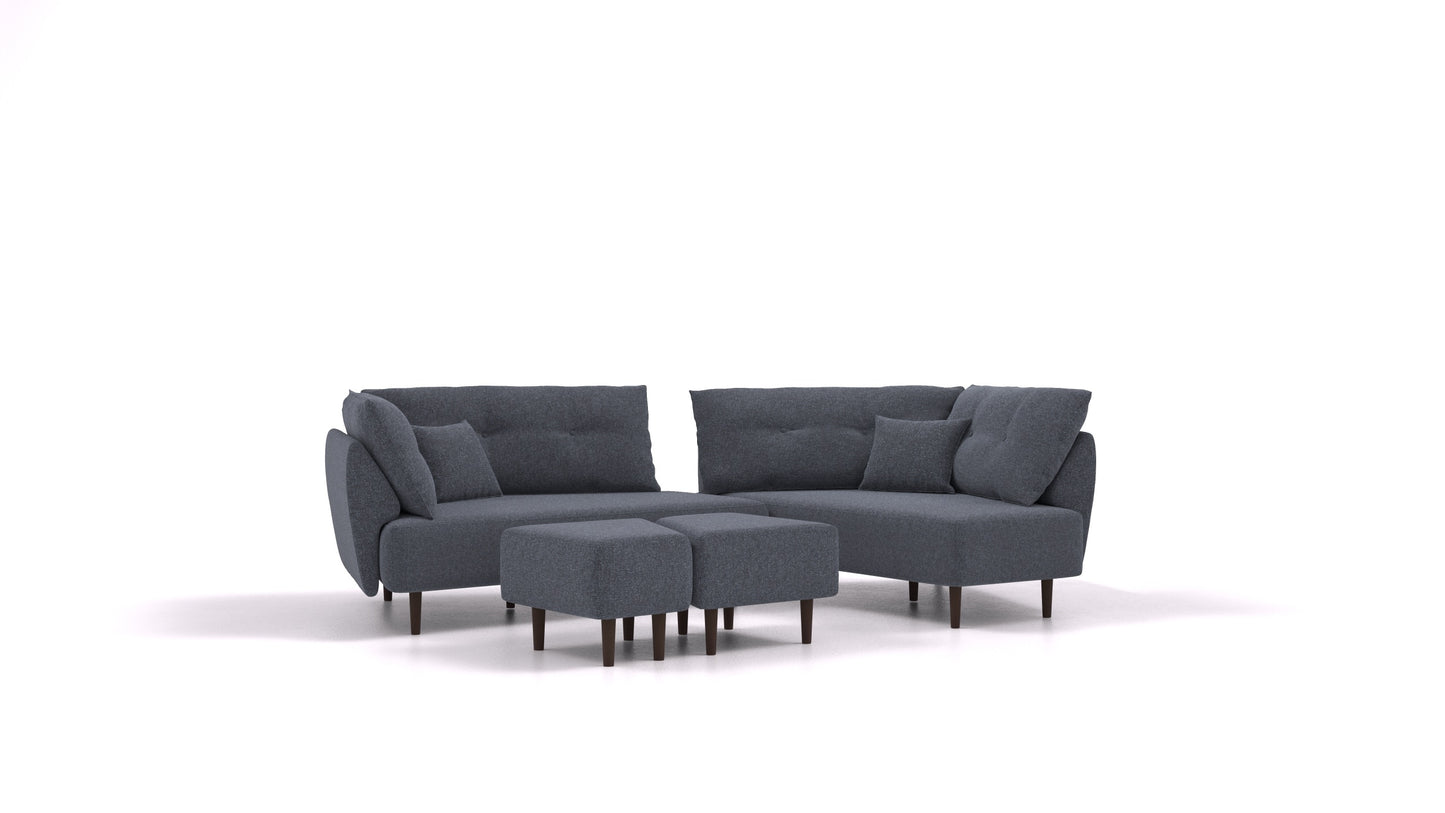 Diagon, modularna sjedeća garnitura FEYDOM u tkanini Icon IC-79 Deep Blue, tamne noge