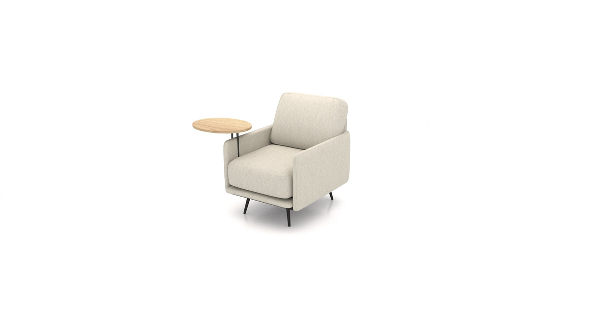 OIKO Fotelja+ s drvenim bočnim stolićem, modularna sjedeća garnitura FEYDOM u tkanini Astra AT-80 Light Grey, svijetlo drvo