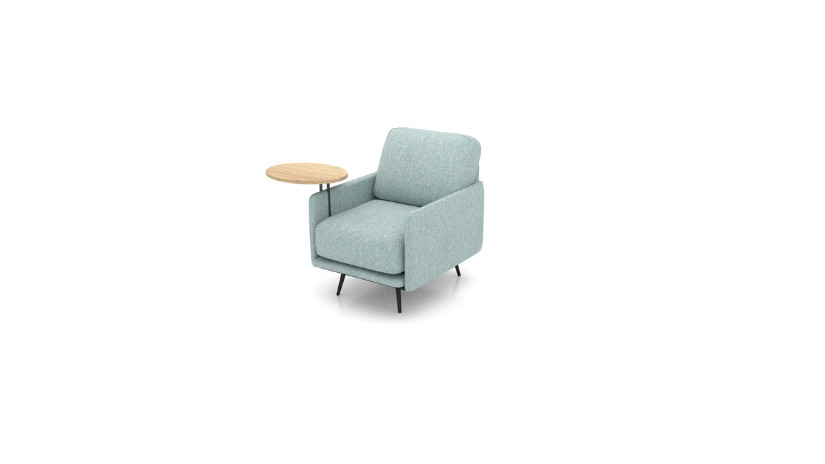 OIKO Fotelja+ s drvenim bočnim stolićem, modularna sjedeća garnitura FEYDOM u tkanini Alure DE-75 Pastel Blue, svijetlo drvo
