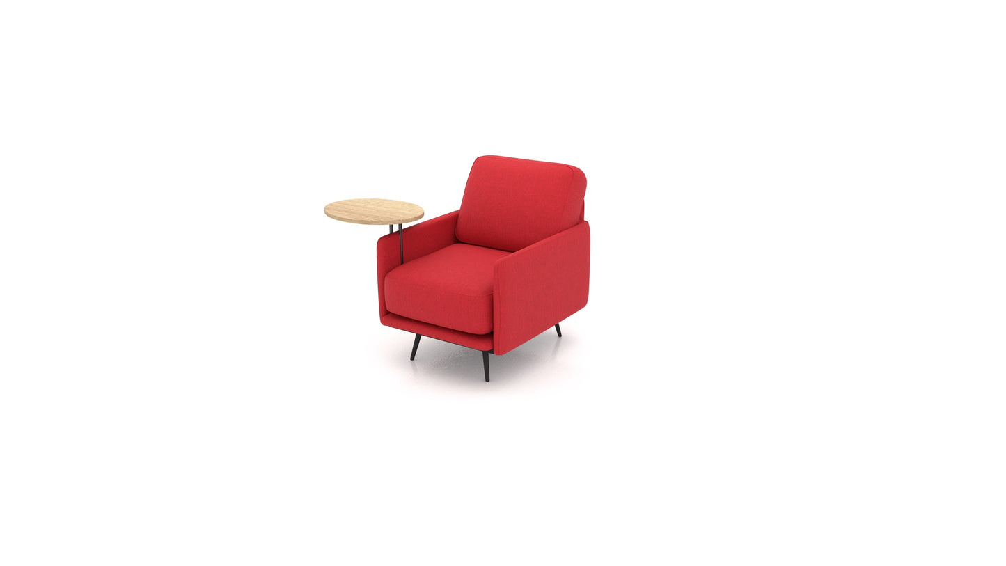 OIKO Fotelja+ s drvenim bočnim stolićem, modularna sjedeća garnitura FEYDOM u tkanini Velare ET-11 Red, svijetlo drvo