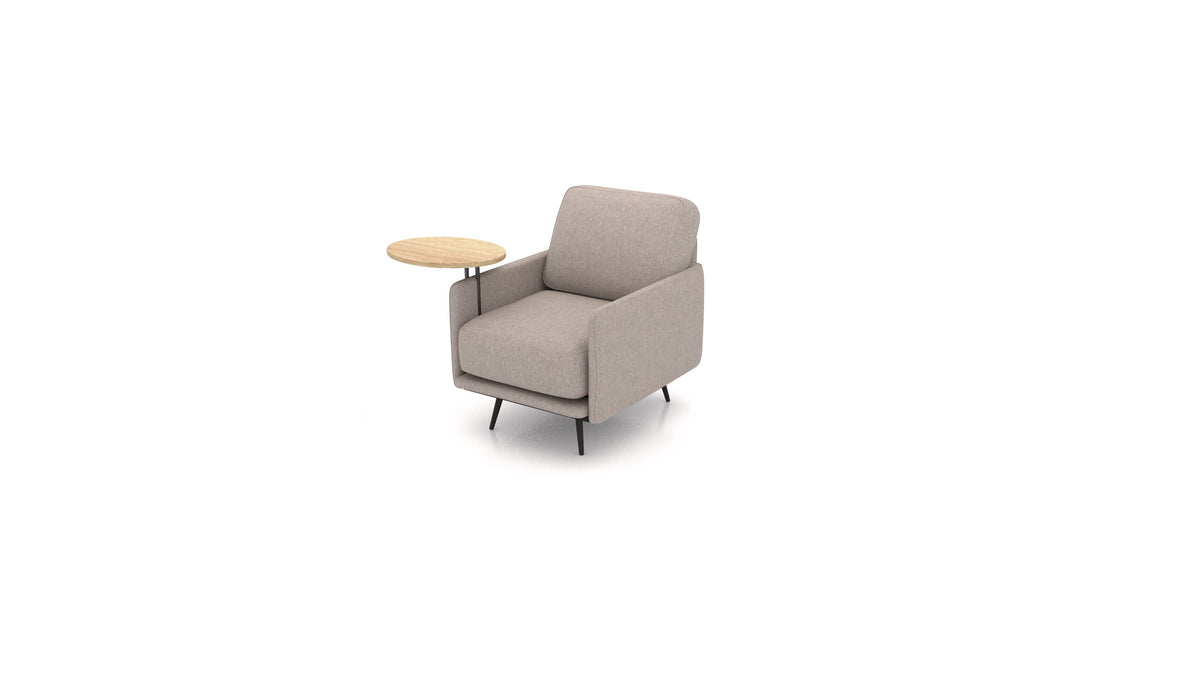 OIKO Fotelja+ s drvenim bočnim stolićem, modularna sjedeća garnitura FEYDOM u tkanini Velare ET-15 Light Grey, svijetlo drvo