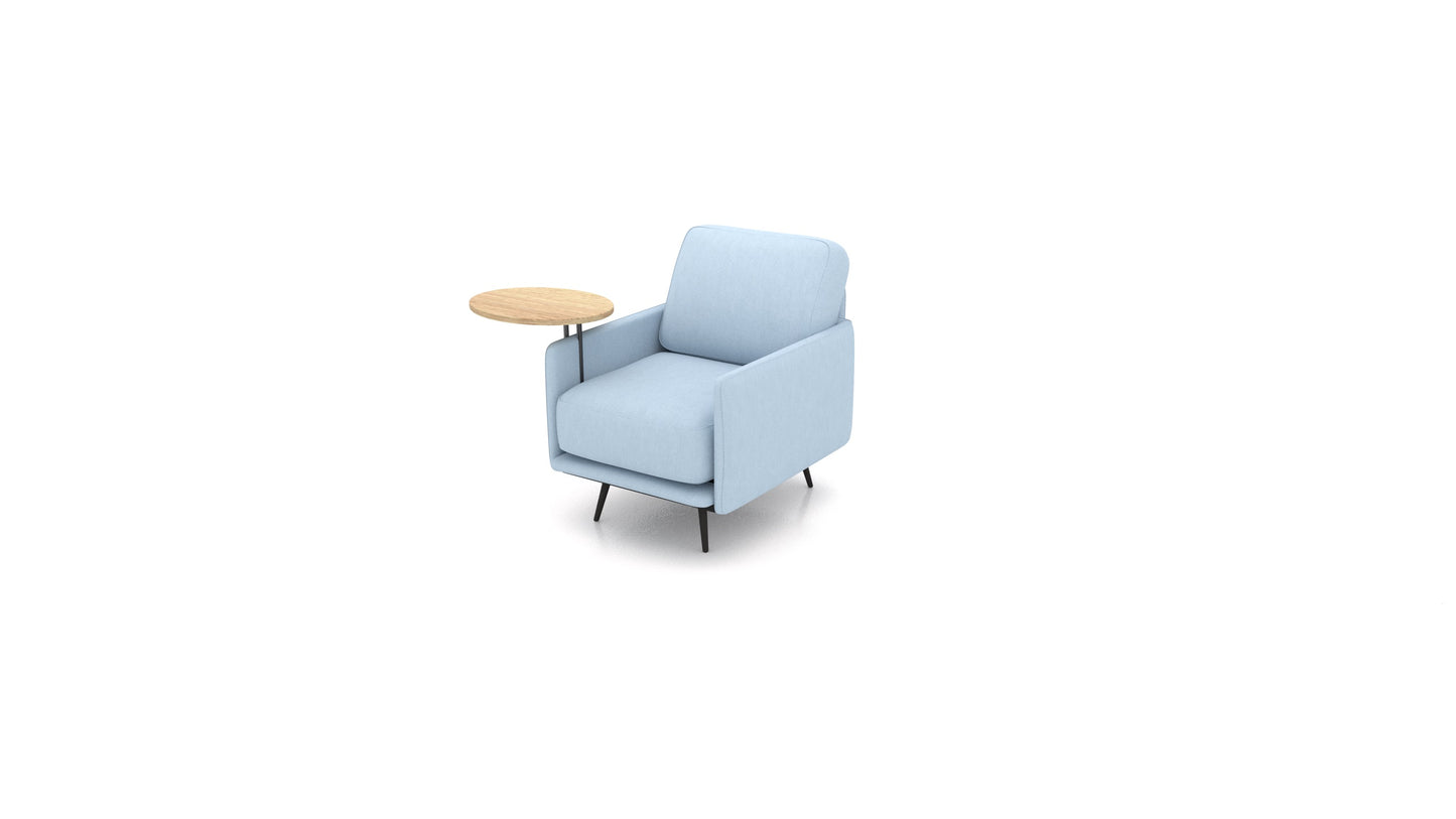 OIKO Fotelja+ s drvenim bočnim stolićem, modularna sjedeća garnitura FEYDOM u tkanini Mollia FF-19 Pastel Blue, svijetlo drvo
