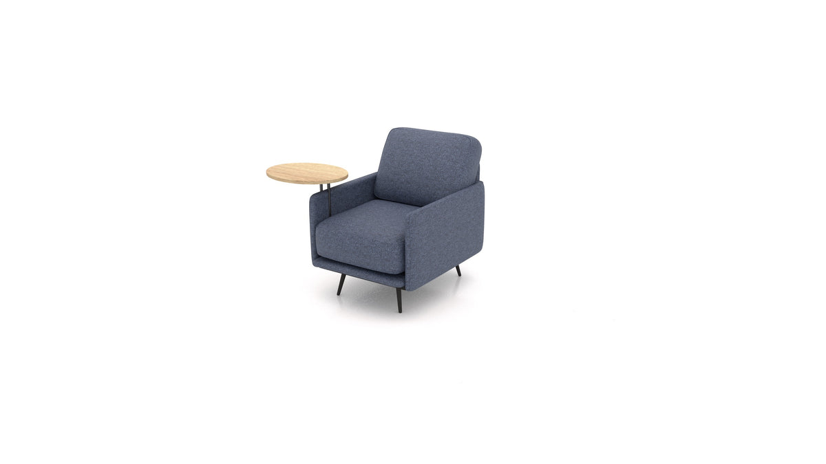 OIKO Fotelja+ s drvenim bočnim stolićem, modularna sjedeća garnitura FEYDOM u tkanini Icon IC-79 Deep Blue, svijetlo drvo