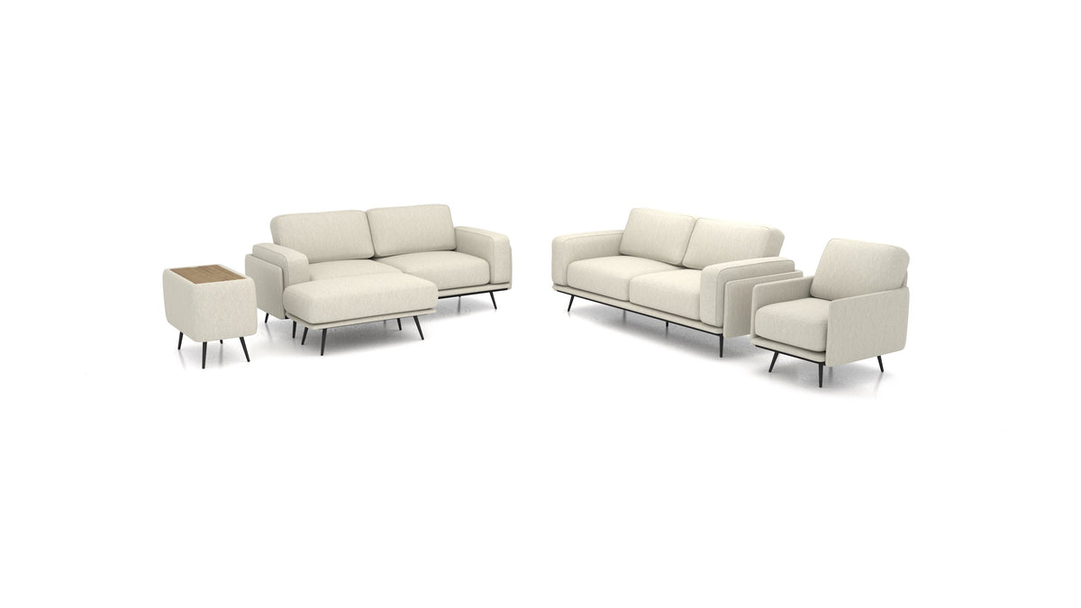 OIKO L+, modularna sjedeća garnitura FEYDOM u tkanini Astra AT-80 Light Grey, tamno drvo
