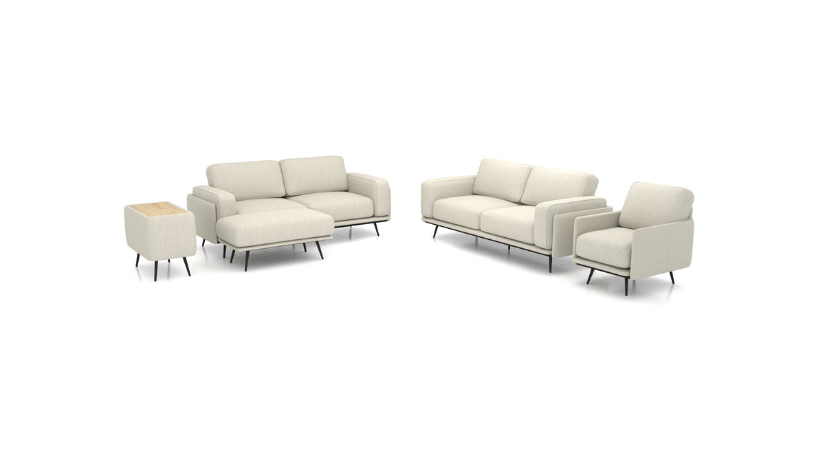 OIKO L+, modularna sjedeća garnitura FEYDOM u tkanini Astra AT-80 Light Grey, svijetlo drvo