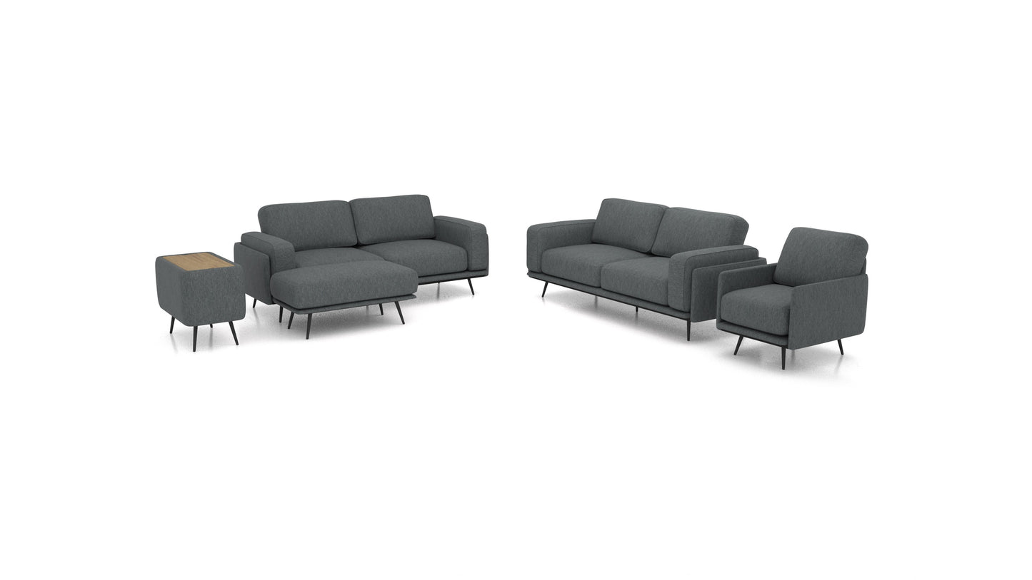 OIKO L+, modularna sjedeća garnitura FEYDOM u tkanini Astra AT-88 Dark Grey, tamno drvo