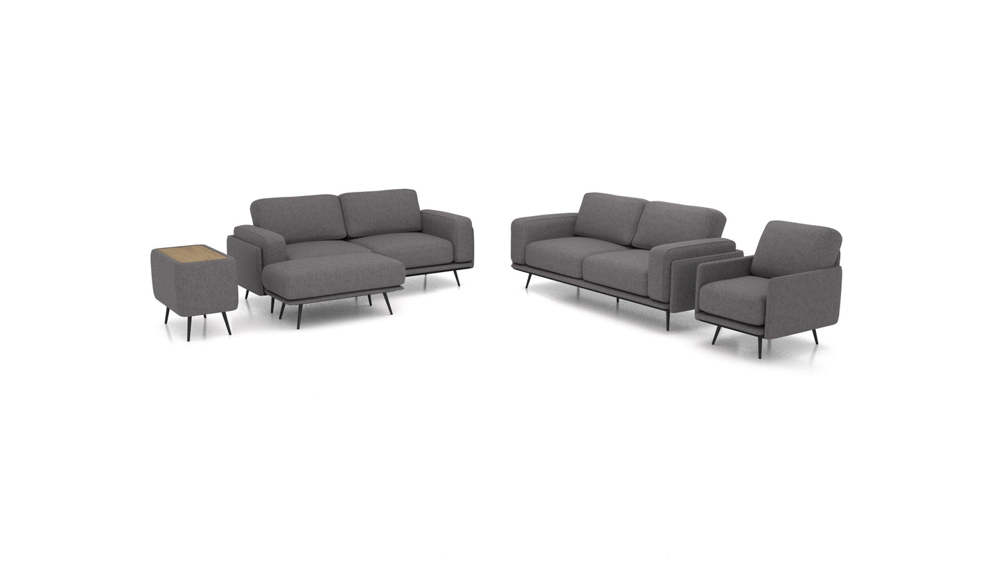 OIKO L+, modularna sjedeća garnitura FEYDOM u tkanini Velare ET-12 Dark Grey, tamno drvo
