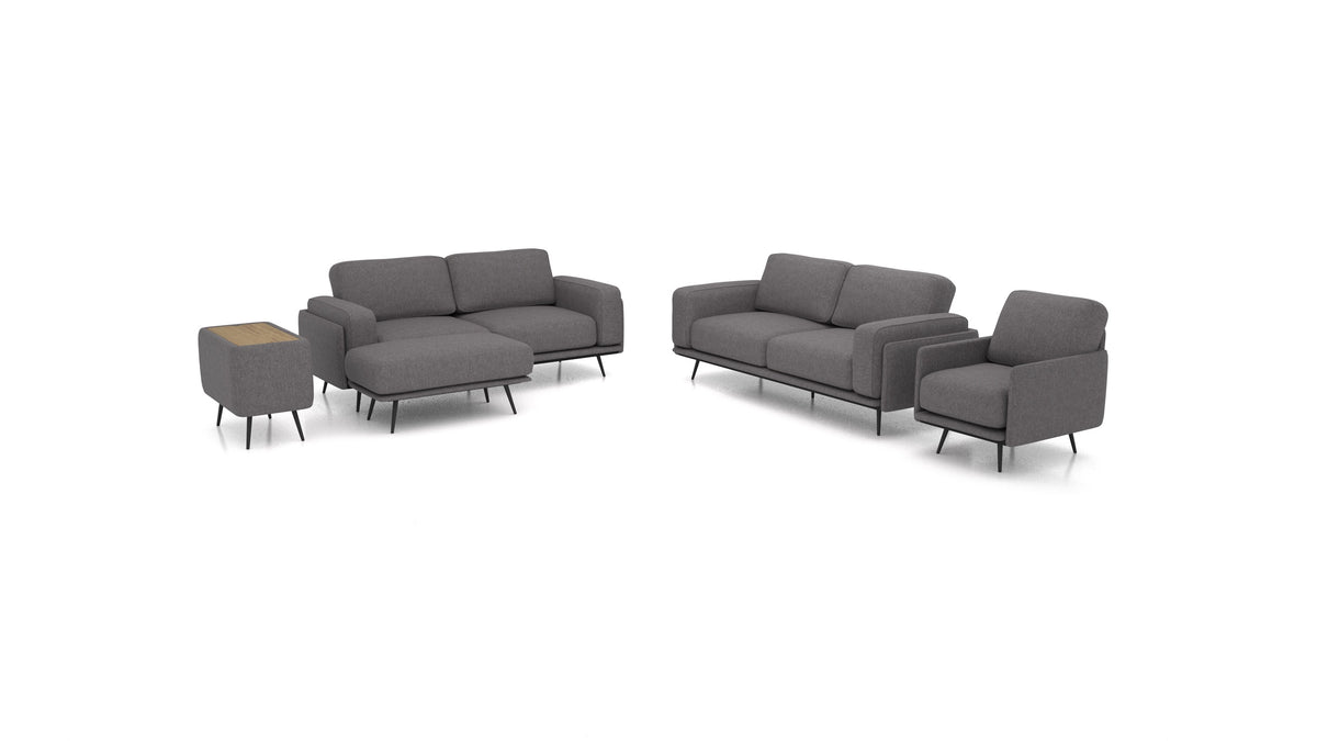 OIKO L+, modularna sjedeća garnitura FEYDOM u tkanini Velare ET-12 Dark Grey, tamno drvo