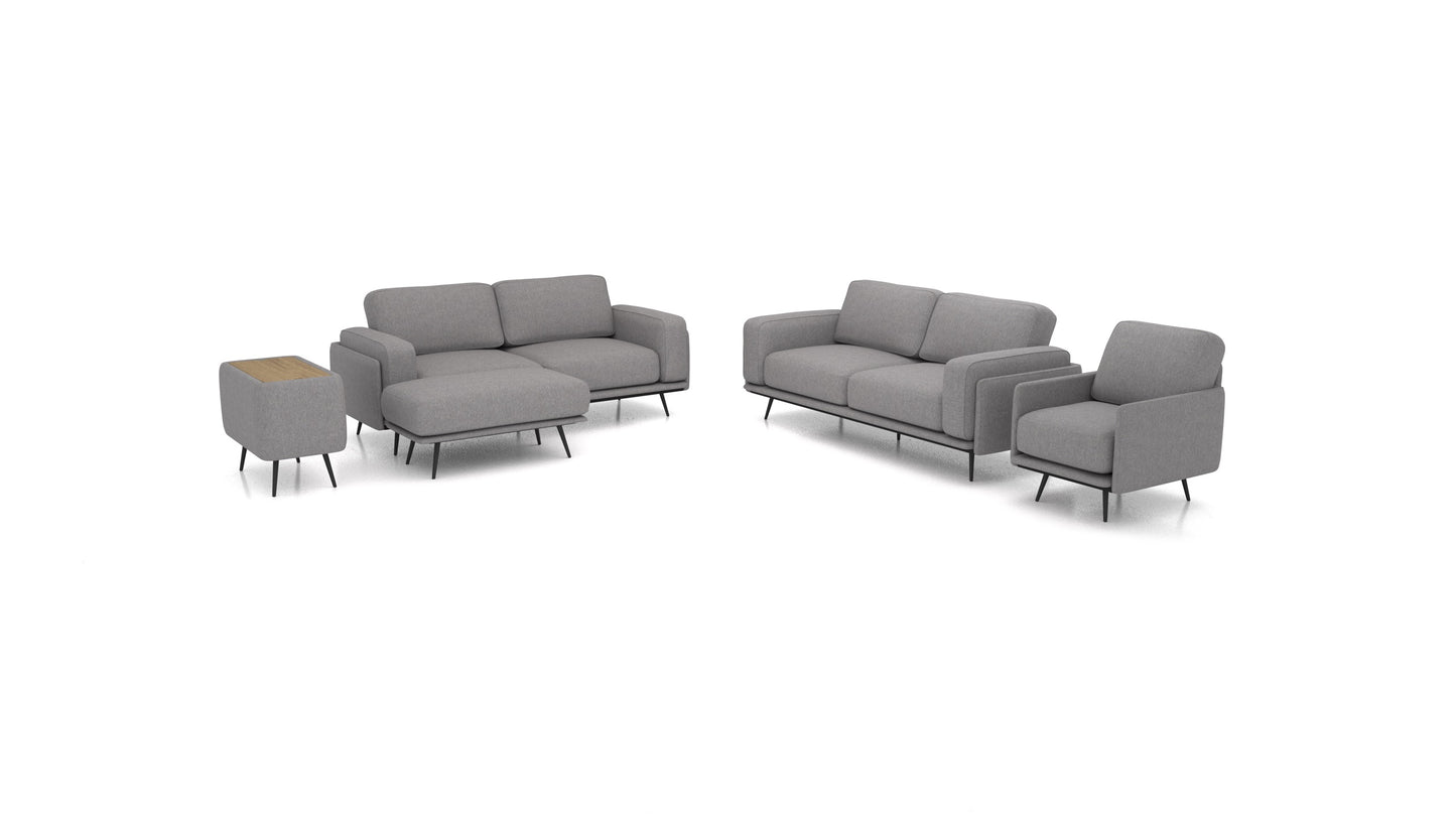 OIKO L+, modularna sjedeća garnitura FEYDOM u tkanini Velare ET-14 Middle Grey, tamno drvo