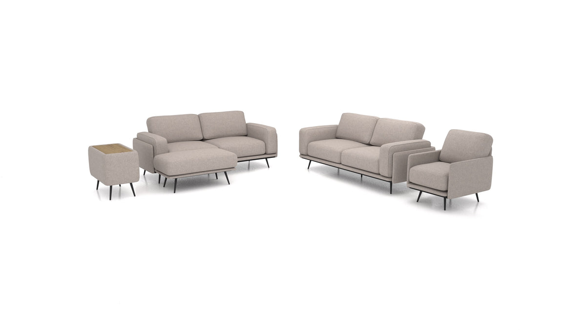 OIKO L+, modularna sjedeća garnitura FEYDOM u tkanini Velare ET-15 Light Grey, tamno drvo