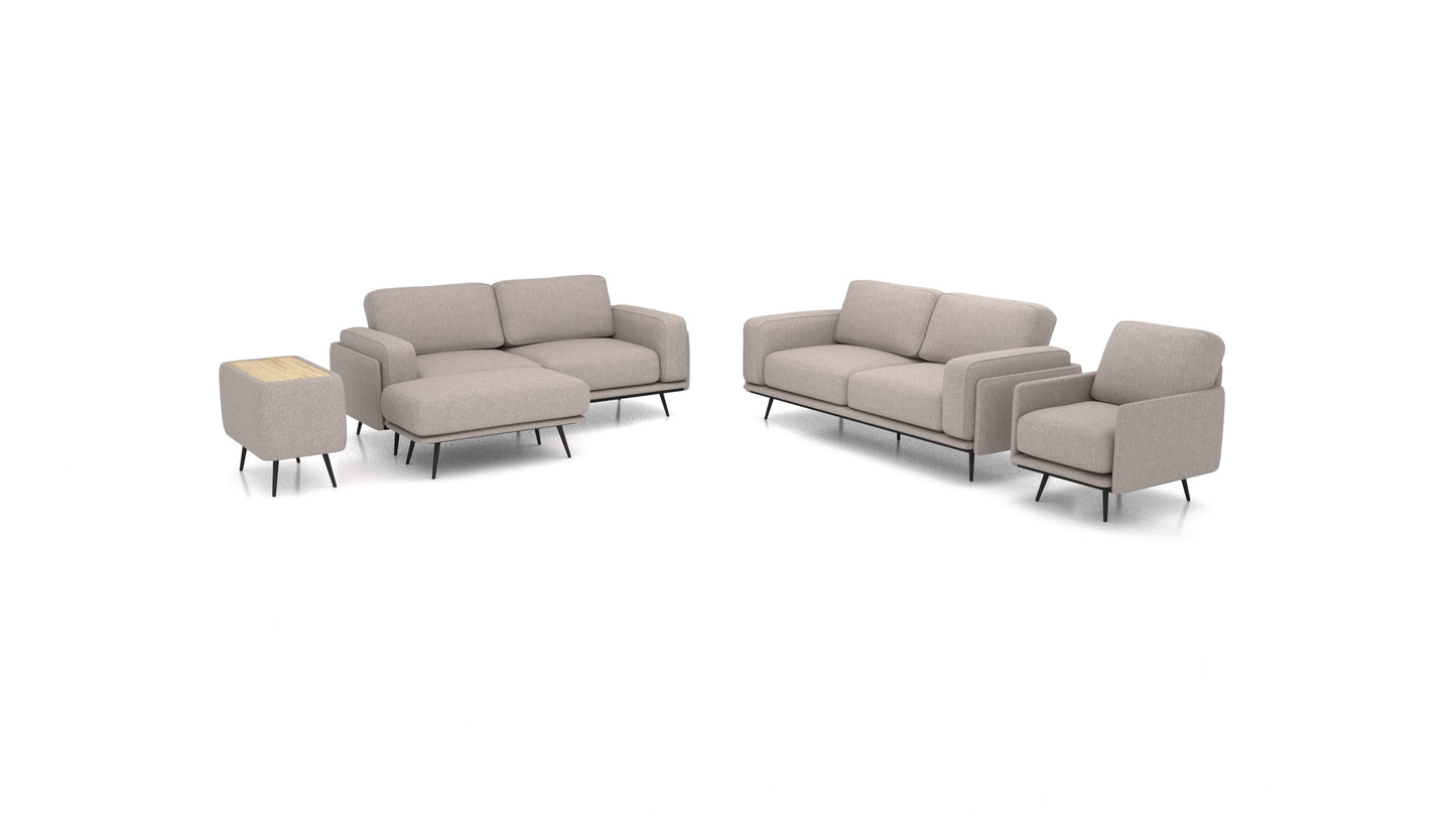 OIKO L+, modularna sjedeća garnitura FEYDOM u tkanini Velare ET-15 Light Grey, svijetlo drvo