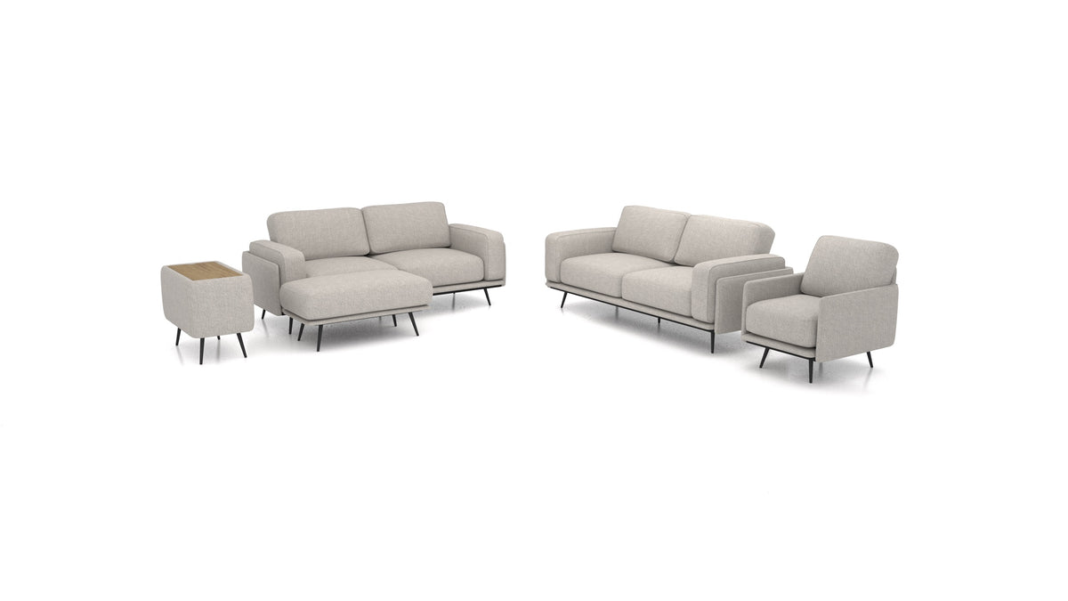 OIKO L+, modularna sjedeća garnitura FEYDOM u tkanini Phoenix FE-84 Middle Grey, tamno drvo