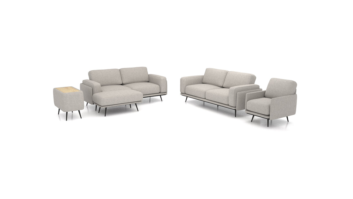 OIKO L+, modularna sjedeća garnitura FEYDOM u tkanini Phoenix FE-84 Middle Grey, svijetlo drvo
