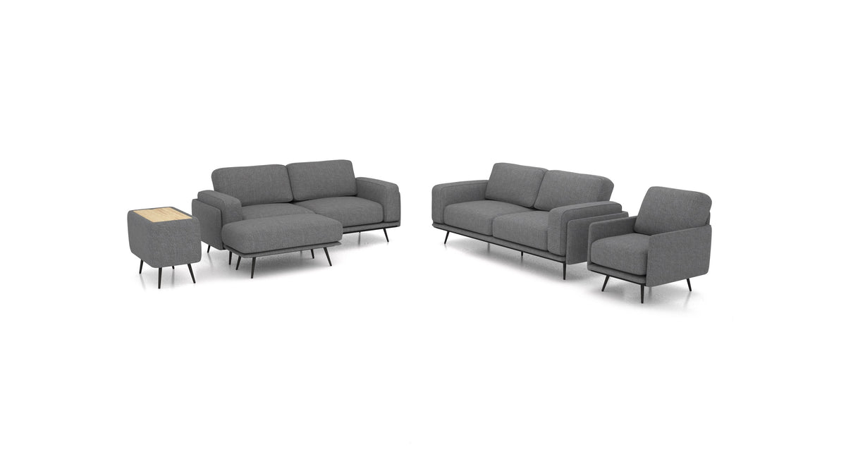 OIKO L+, modularna sjedeća garnitura FEYDOM u tkanini Phoenix FE-92 Dark Grey, svijetlo drvo