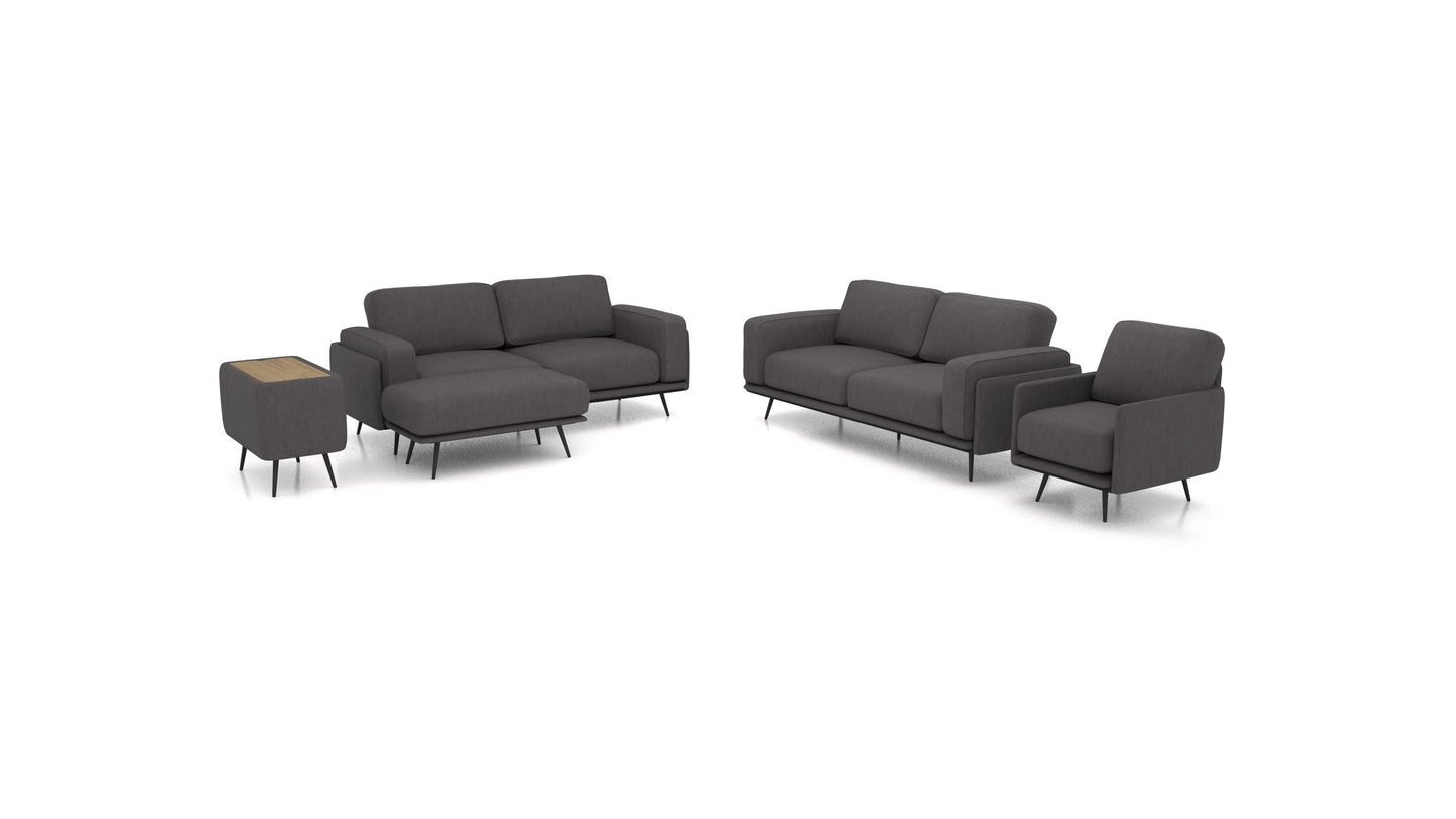 OIKO L+, modularna sjedeća garnitura FEYDOM u tkanini Mollia FF-12 Dark Grey, tamno drvo