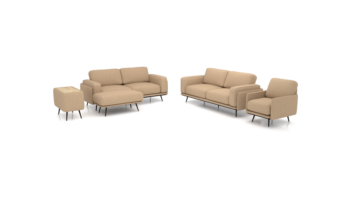 OIKO L+, modularna sjedeća garnitura FEYDOM u tkanini Mollia FF-13 Cappuccino, svijetlo drvo