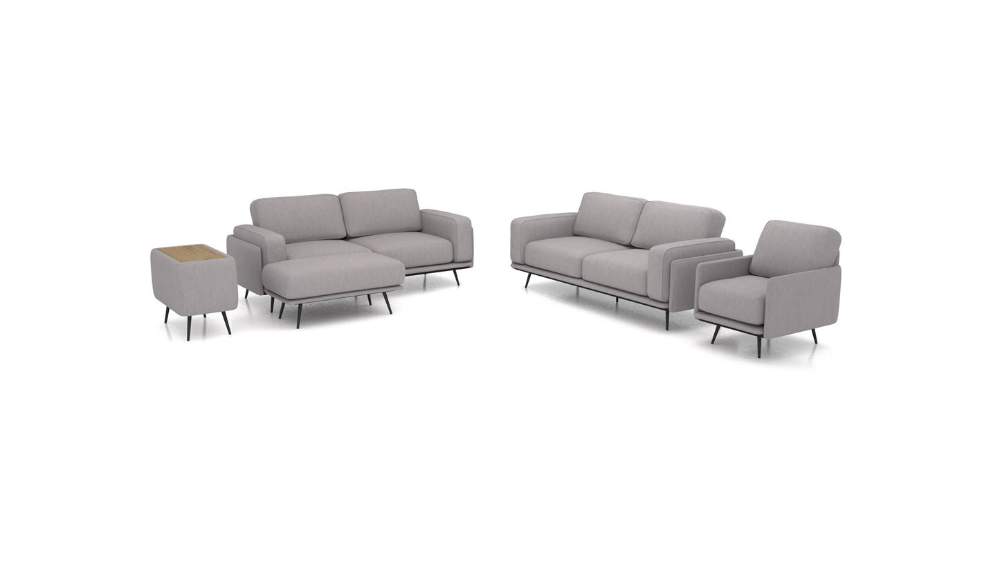 OIKO L+, modularna sjedeća garnitura FEYDOM u tkanini Mollia FF-14 Middle Grey, tamno drvo