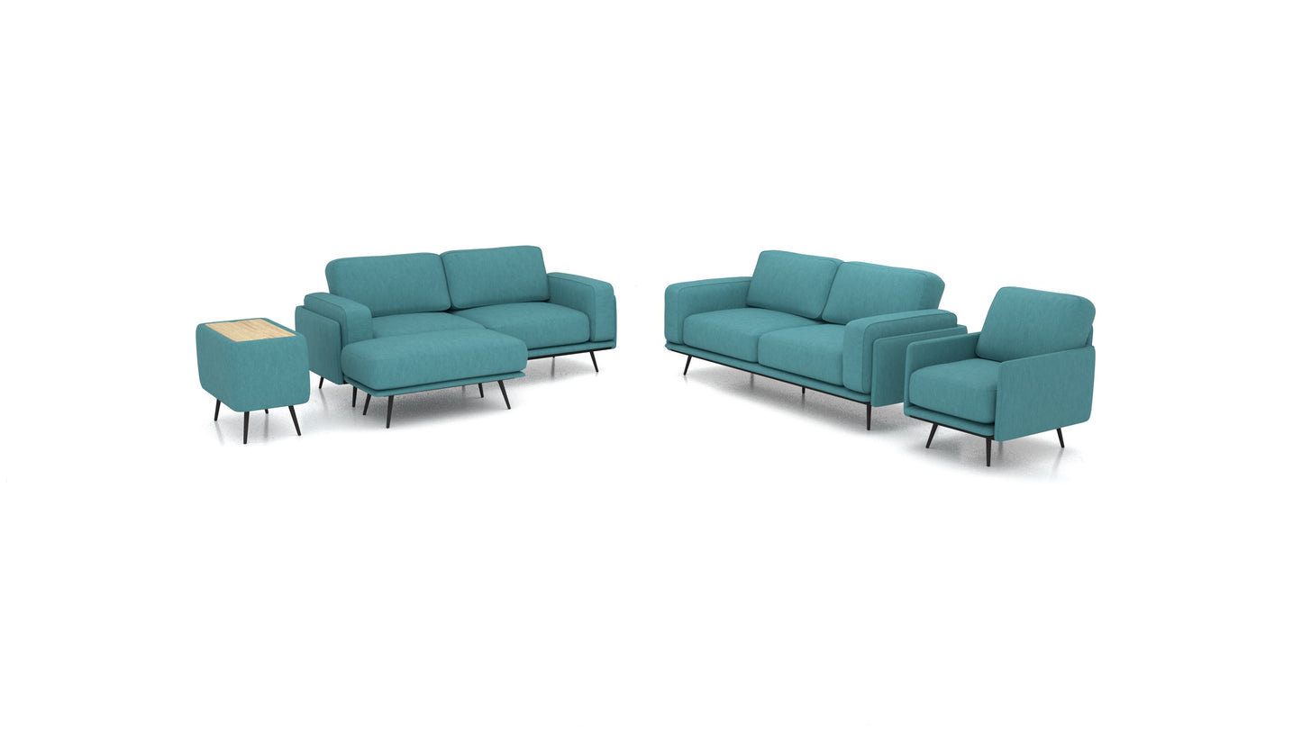 OIKO L+, modularna sjedeća garnitura FEYDOM u tkanini Mollia FF-20 Turquoise, svijetlo drvo