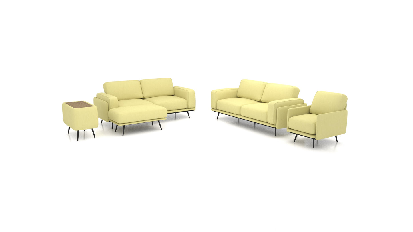 OIKO L+, modularna sjedeća garnitura FEYDOM u tkanini Mollia HC-09 Grass Green, tamno drvo