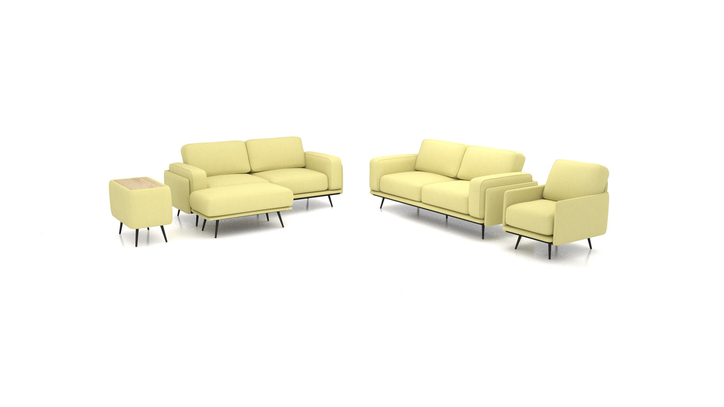 OIKO L+, modularna sjedeća garnitura FEYDOM u tkanini Mollia HC-09 Grass Green, svijetlo drvo