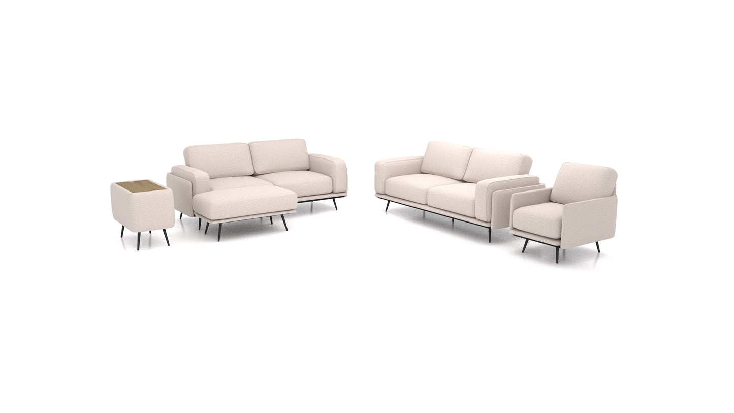 OIKO L+, modularna sjedeća garnitura FEYDOM u tkanini Hygge HG-08 Cappuccino, tamno drvo