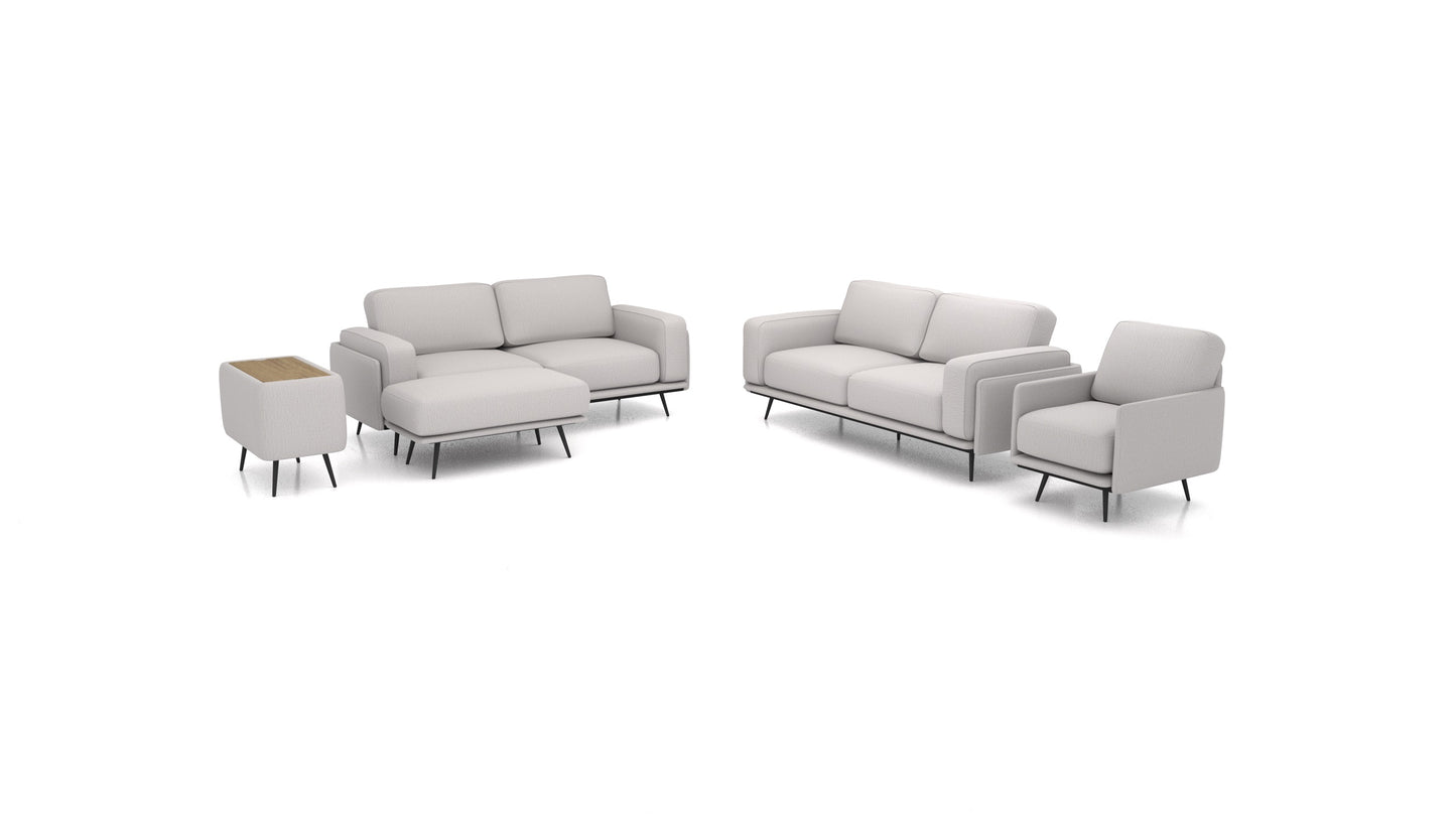 OIKO L+, modularna sjedeća garnitura FEYDOM u tkanini Heim HM-86 Light Grey, tamno drvo