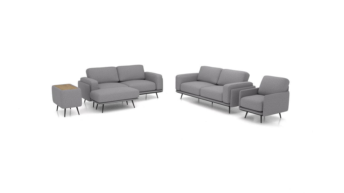 OIKO L+, modularna sjedeća garnitura FEYDOM u tkanini Heim HM-95 Medium Grey, tamno drvo