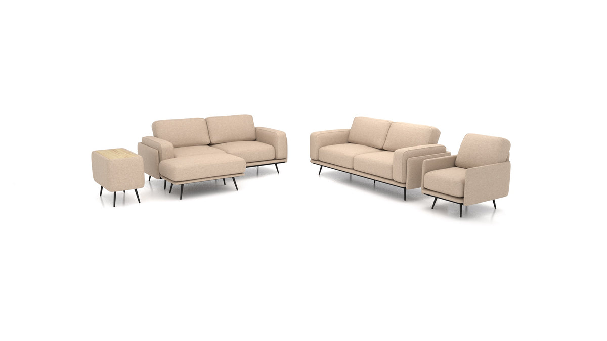 OIKO L+, modularna sjedeća garnitura FEYDOM u tkanini Icon IC-06 Cappuccino, svijetlo drvo