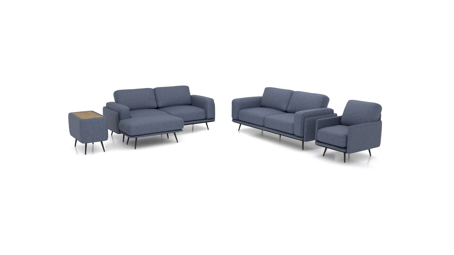 OIKO L+, modularna sjedeća garnitura FEYDOM u tkanini Icon IC-79 Deep Blue, tamno drvo