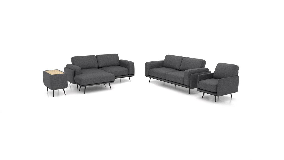OIKO L+, modularna sjedeća garnitura FEYDOM u tkanini Icon IC-99 Umbra, svijetlo drvo