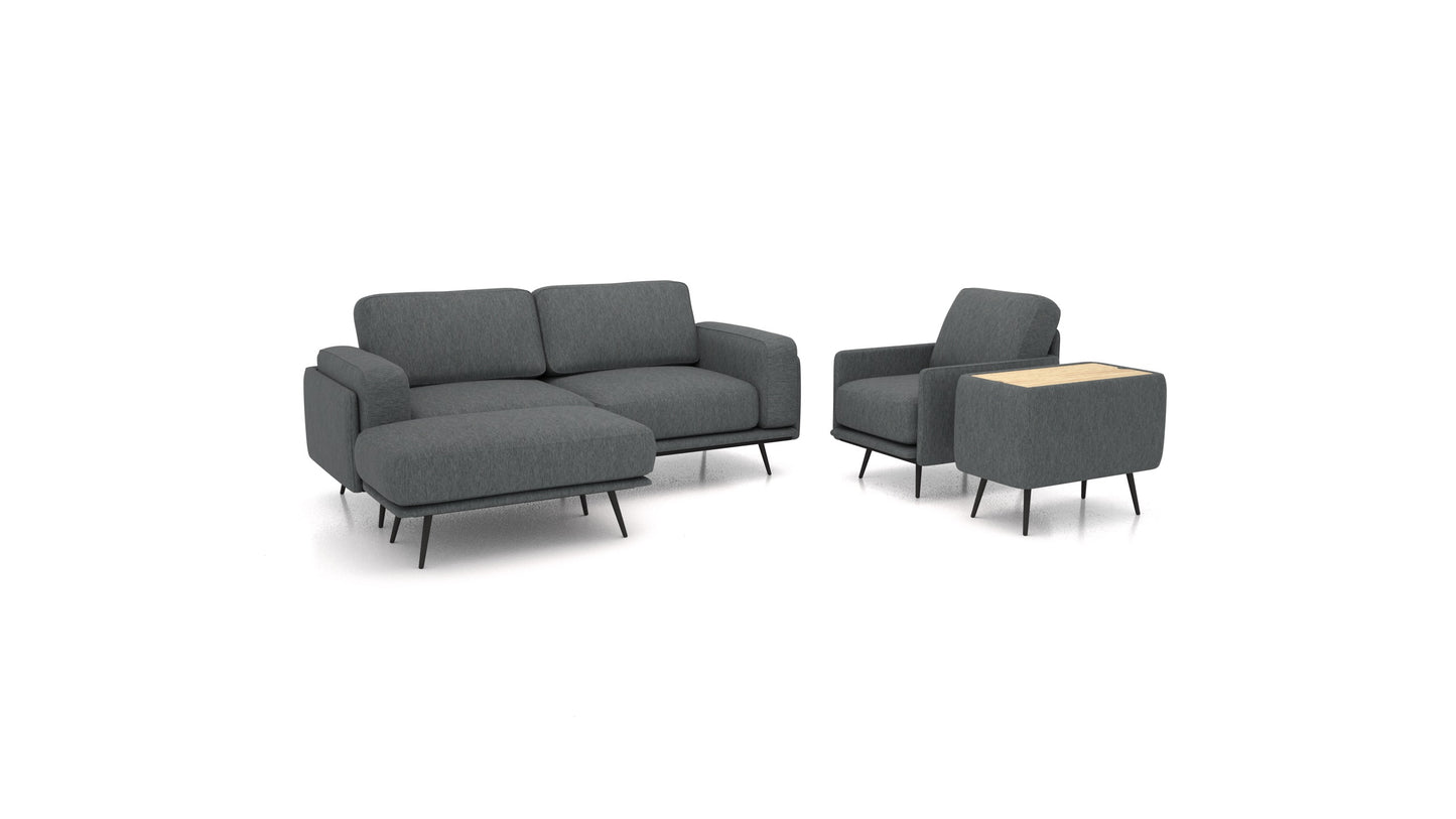 OIKO M+, modularna sjedeća garnitura FEYDOM u tkanini Astra AT-88 Dark Grey, svijetlo drvo