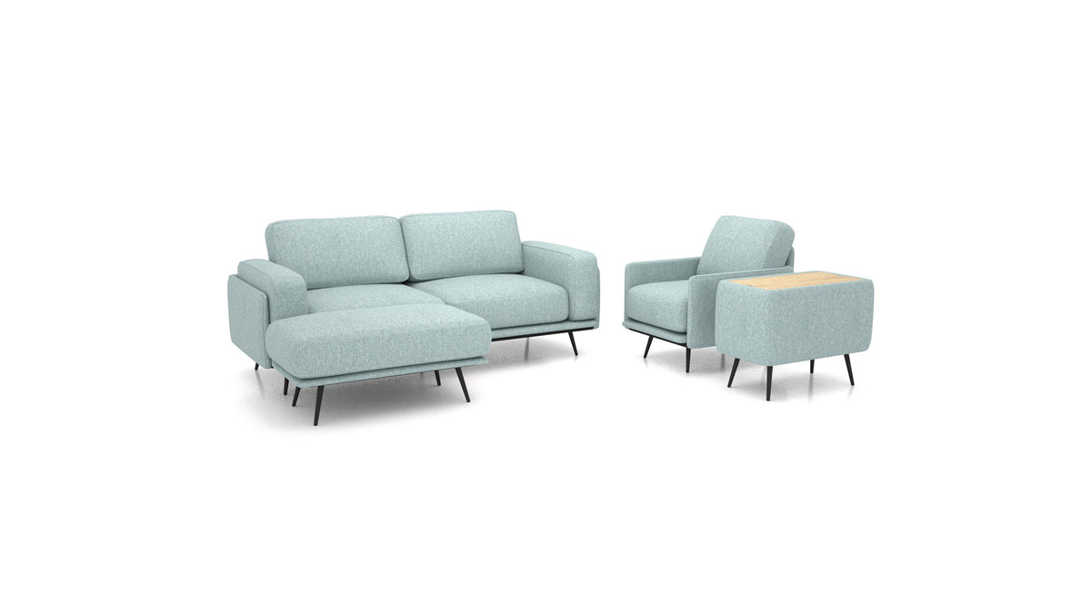 OIKO M+, modularna sjedeća garnitura FEYDOM u tkanini Alure DE-75 Pastel Blue, svijetlo drvo