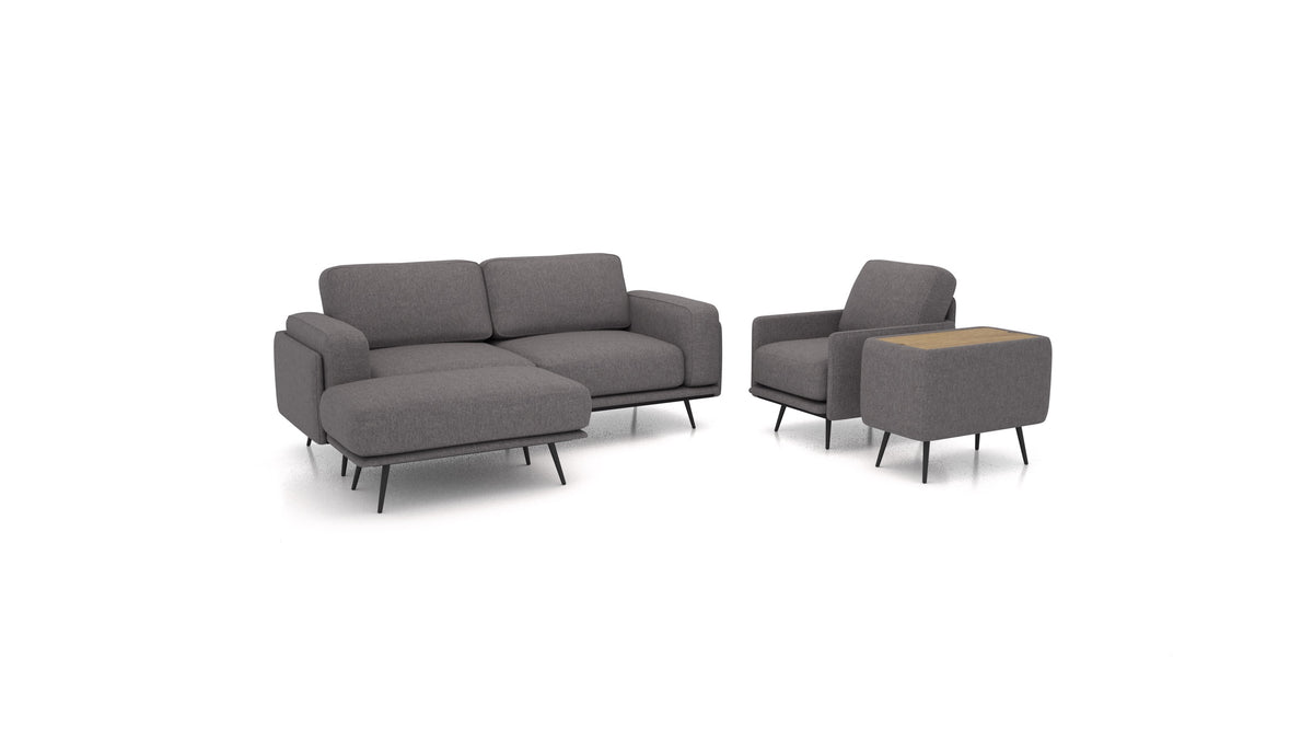 OIKO M+, modularna sjedeća garnitura FEYDOM u tkanini Velare ET-12 Dark Grey, tamno drvo