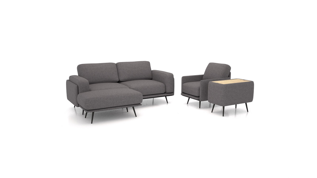 OIKO M+, modularna sjedeća garnitura FEYDOM u tkanini Velare ET-12 Dark Grey, svijetlo drvo