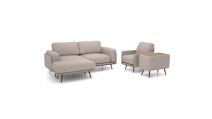 OIKO M+, modularna sjedeća garnitura FEYDOM u tkanini Velare ET-15 Light Grey, tamno drvo