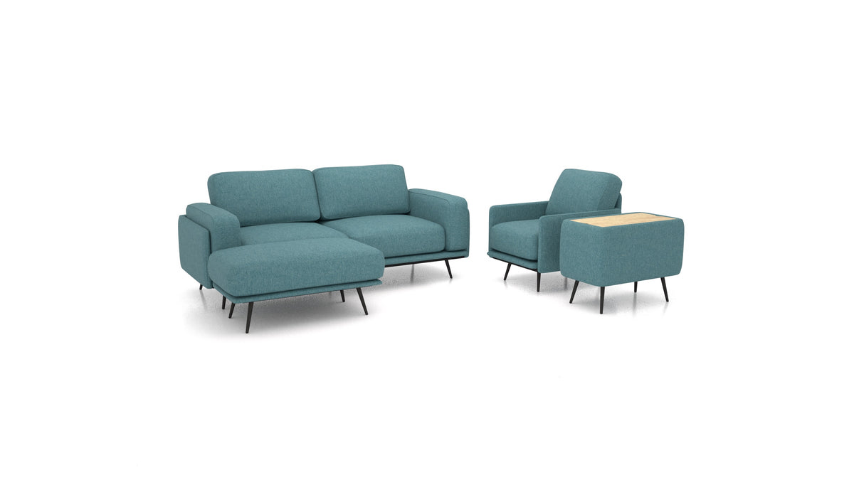 OIKO M+, modularna sjedeća garnitura FEYDOM u tkanini Velare ET-16 Turquoise, svijetlo drvo