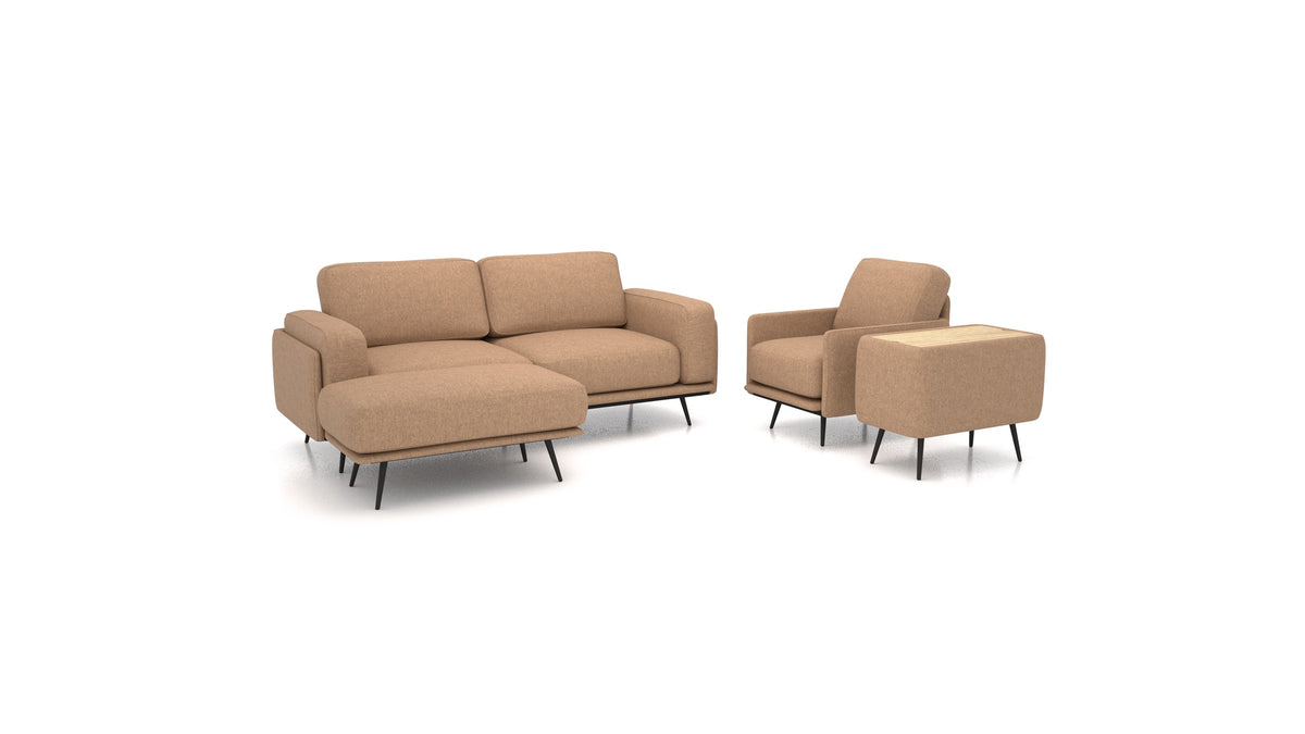 OIKO M+, modularna sjedeća garnitura FEYDOM u tkanini Velare ET-24 Cappuccino, svijetlo drvo