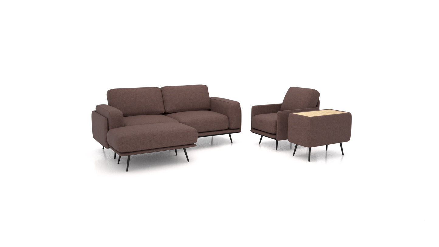 OIKO M+, modularna sjedeća garnitura FEYDOM u tkanini Velare ET-27 Chocolate, svijetlo drvo
