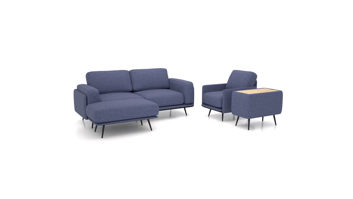OIKO M+, modularna sjedeća garnitura FEYDOM u tkanini Velare ET-80 Noble Blue, svijetlo drvo