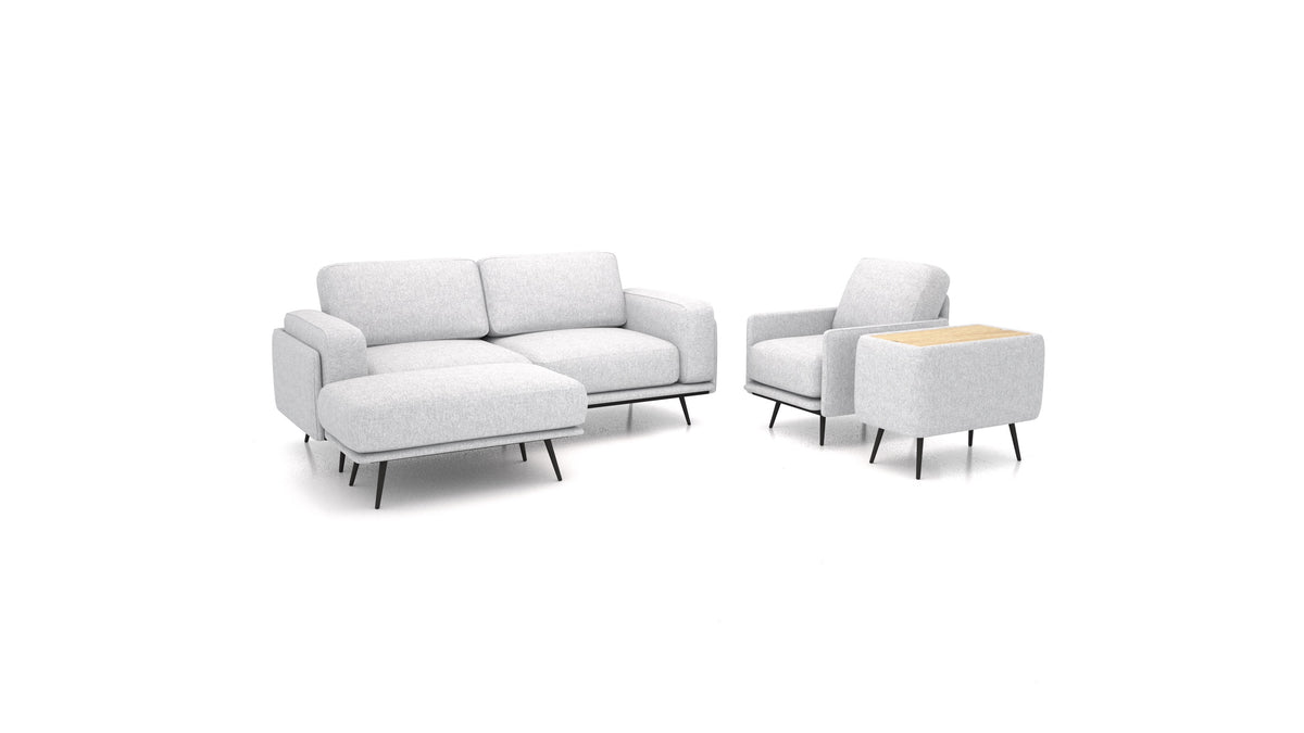 OIKO M+, modularna sjedeća garnitura FEYDOM u tkanini Velare ET-90 Light Aquamarine, svijetlo drvo