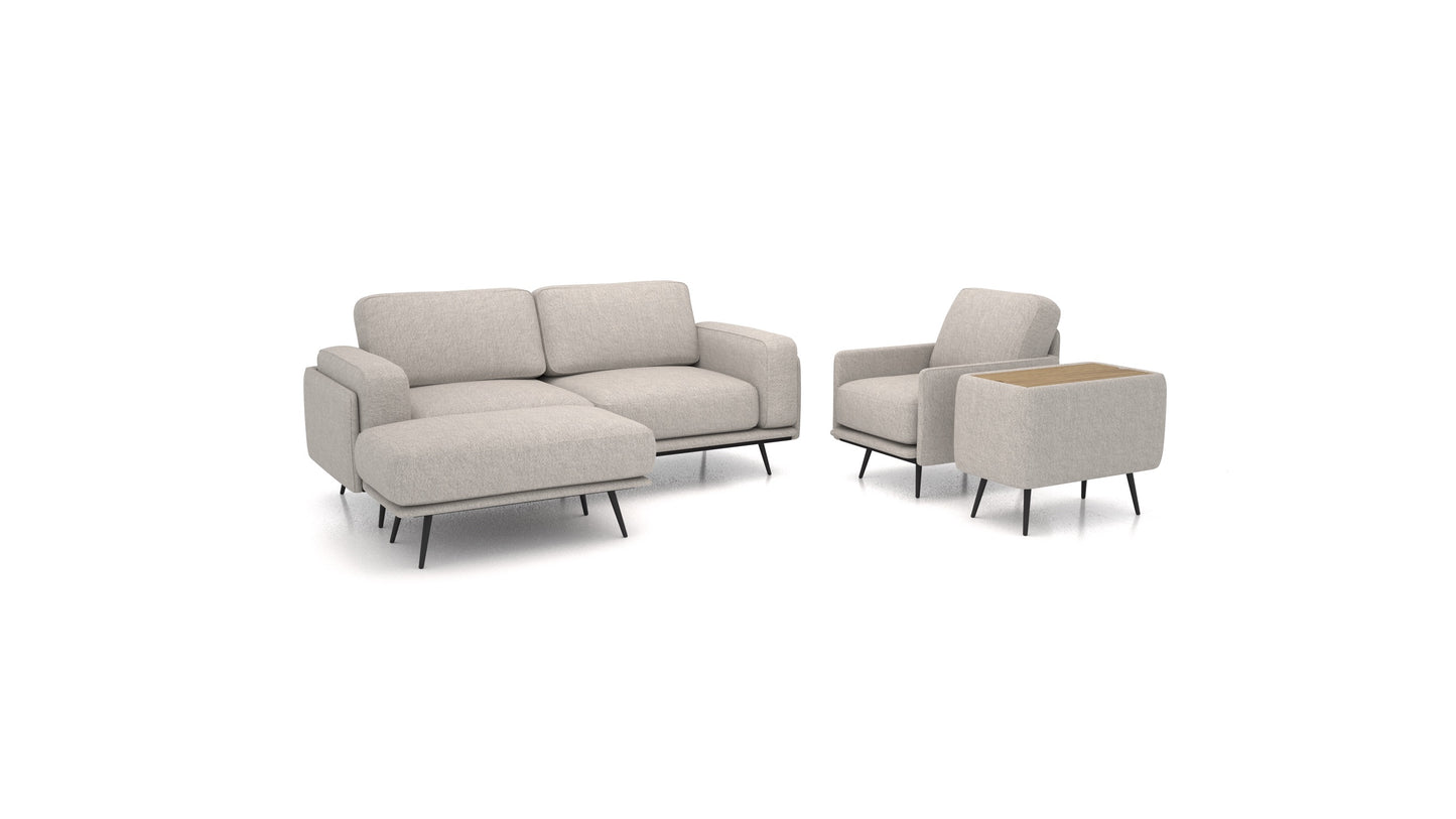 OIKO M+, modularna sjedeća garnitura FEYDOM u tkanini Phoenix FE-84 Middle Grey, tamno drvo