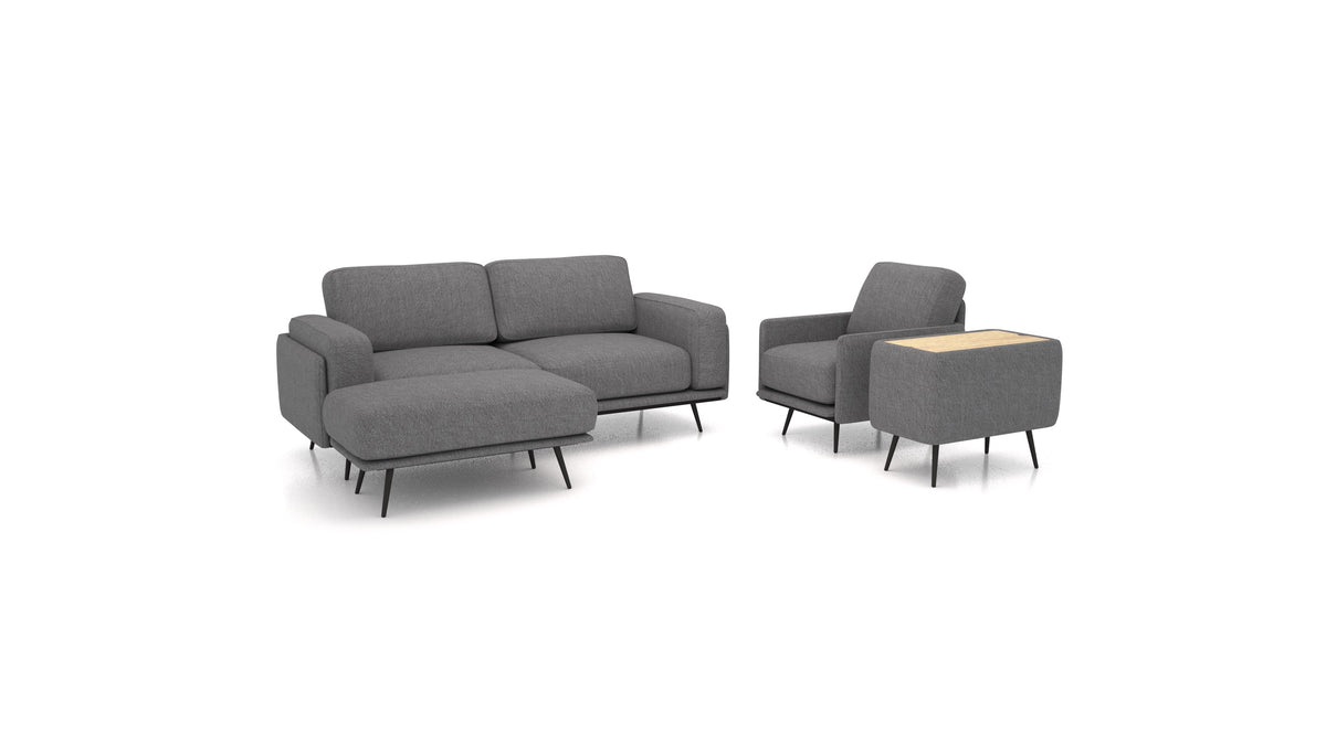 OIKO M+, modularna sjedeća garnitura FEYDOM u tkanini Phoenix FE-92 Dark Grey, svijetlo drvo