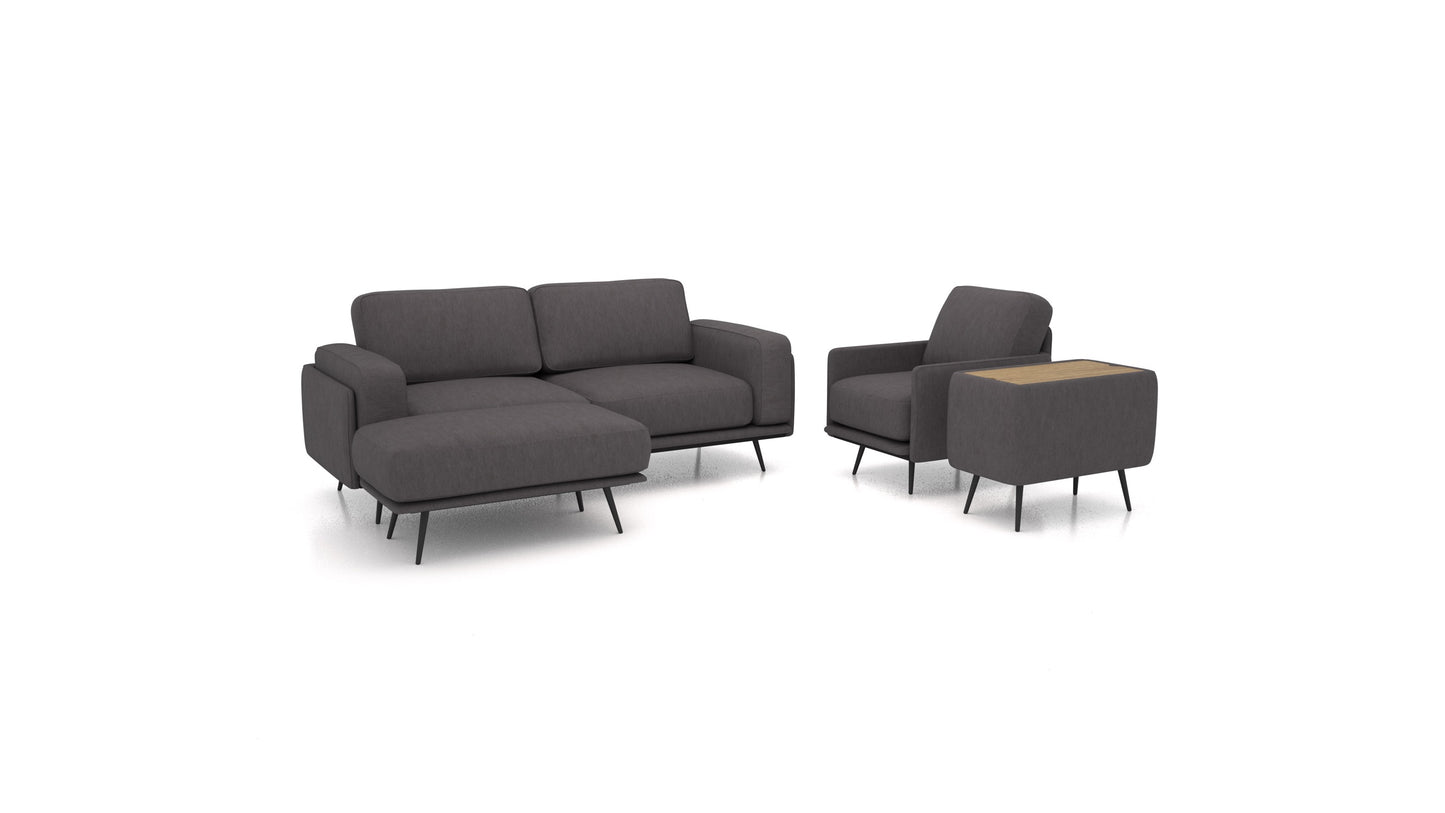 OIKO M+, modularna sjedeća garnitura FEYDOM u tkanini Mollia FF-12 Dark Grey, tamno drvo