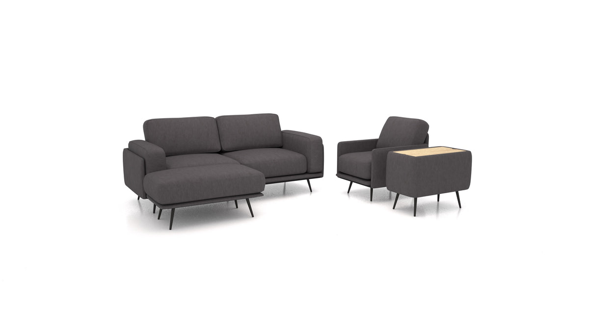 OIKO M+, modularna sjedeća garnitura FEYDOM u tkanini Mollia FF-12 Dark Grey, svijetlo drvo