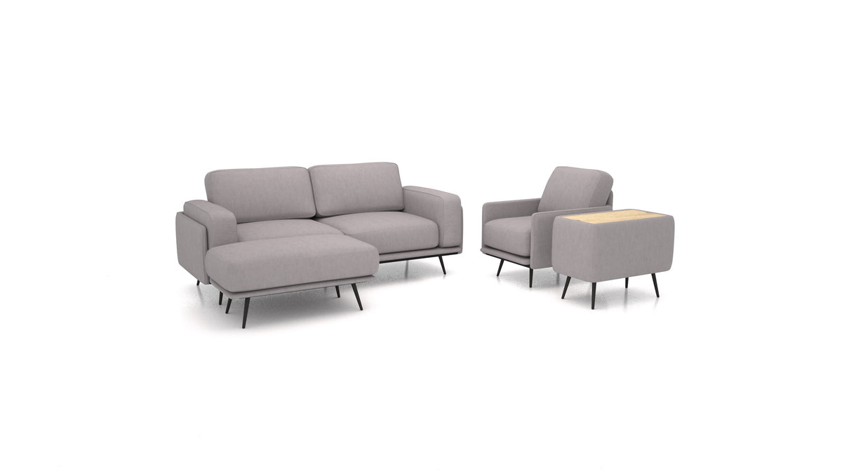 OIKO M+, modularna sjedeća garnitura FEYDOM u tkanini Mollia FF-14 Middle Grey, svijetlo drvo