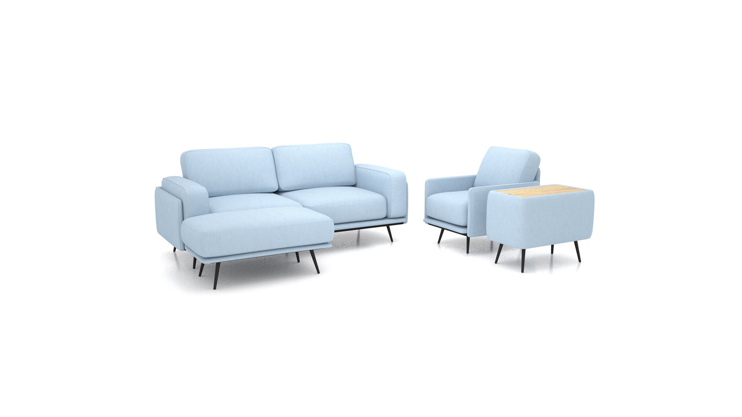 OIKO M+, modularna sjedeća garnitura FEYDOM u tkanini Mollia FF-19 Pastel Blue, svijetlo drvo