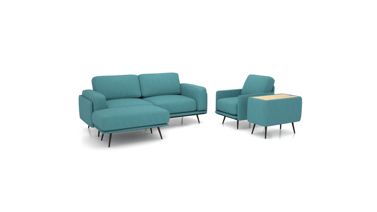 OIKO M+, modularna sjedeća garnitura FEYDOM u tkanini Mollia FF-20 Turquoise, svijetlo drvo