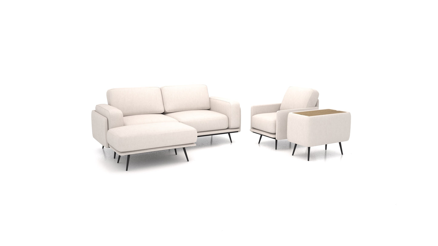 OIKO M+, modularna sjedeća garnitura FEYDOM u tkanini Mollia HC-04 White, tamno drvo