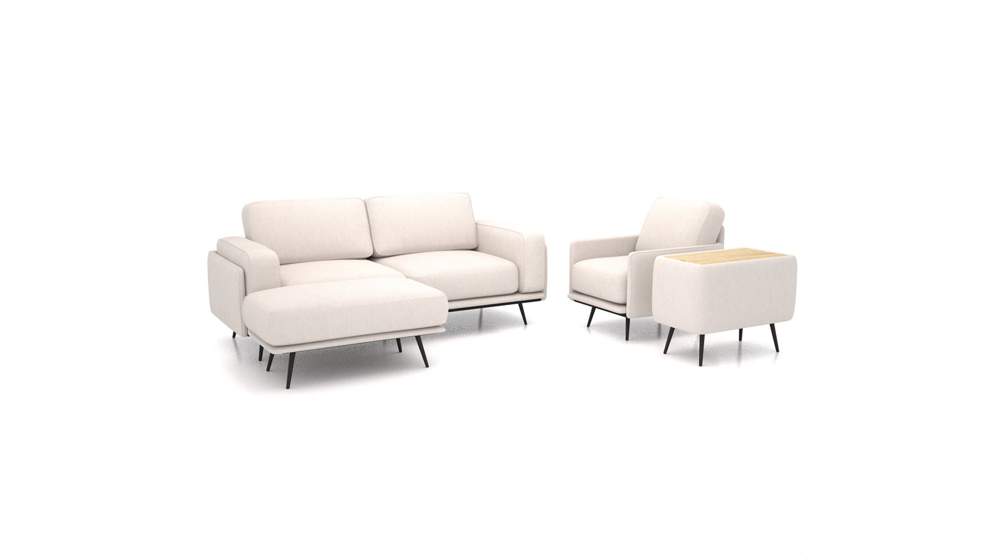 OIKO M+, modularna sjedeća garnitura FEYDOM u tkanini Mollia HC-04 White, svijetlo drvo